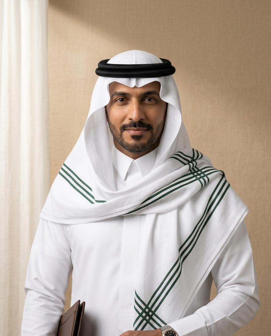 Emblem Stripe ghutra (shemagh) worn on a model