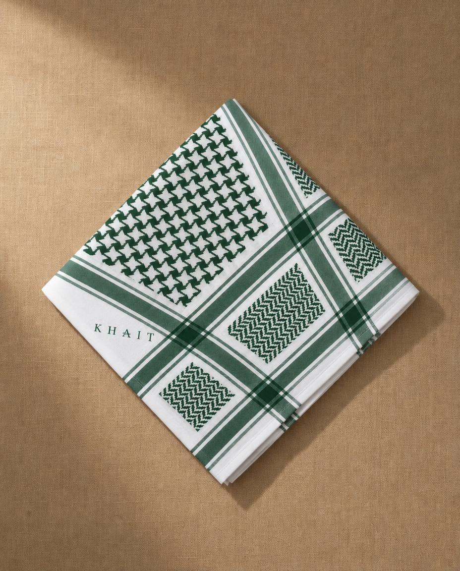 KHAIT Heritage Check Green Edition ghutra - premium Egyptian cotton with check pattern